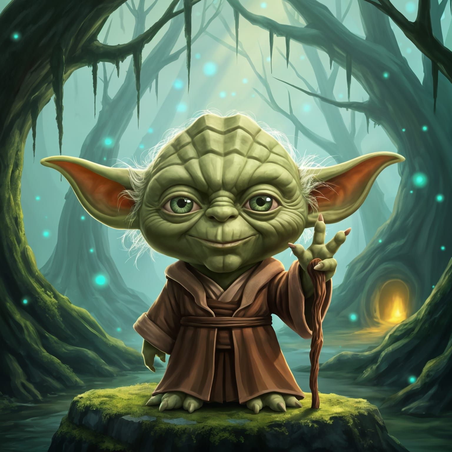 Yoda Caricature: Adorable Swamp Dweller with Giant Head