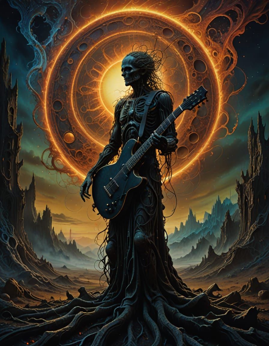 Spectral Songstress Silhouetted Against Dying Sun in Hyper-R...