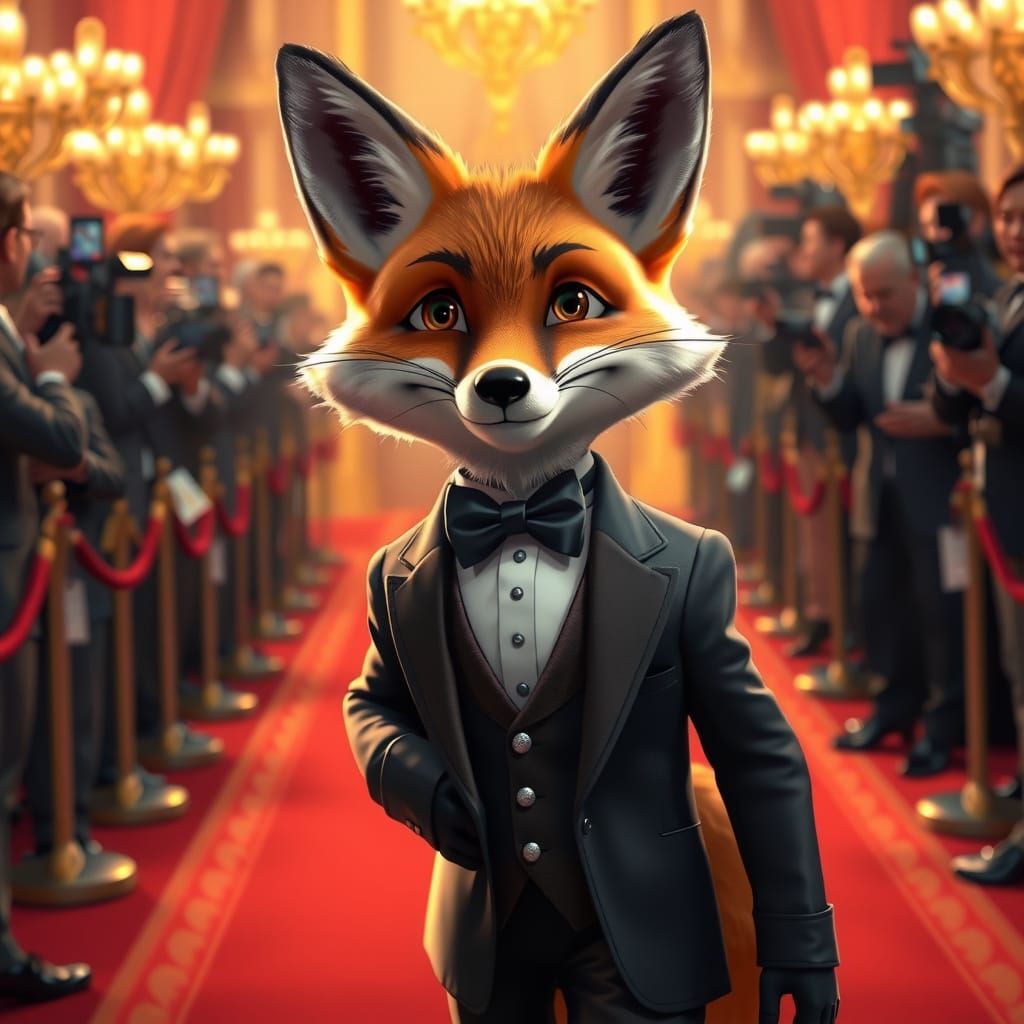 Glamorous Fox on the Red Carpet in 3D Anime Style