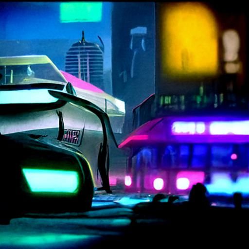 Neon Cityscape with Futuristic Cars in Cyberpunk Style