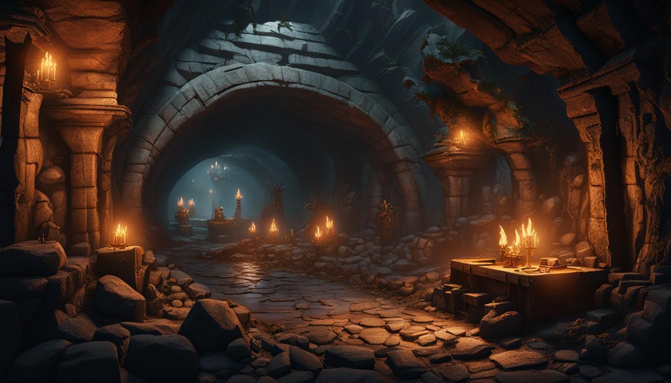 Dwarven Workshop in Underground Tunnels: Fantasy Concept Art