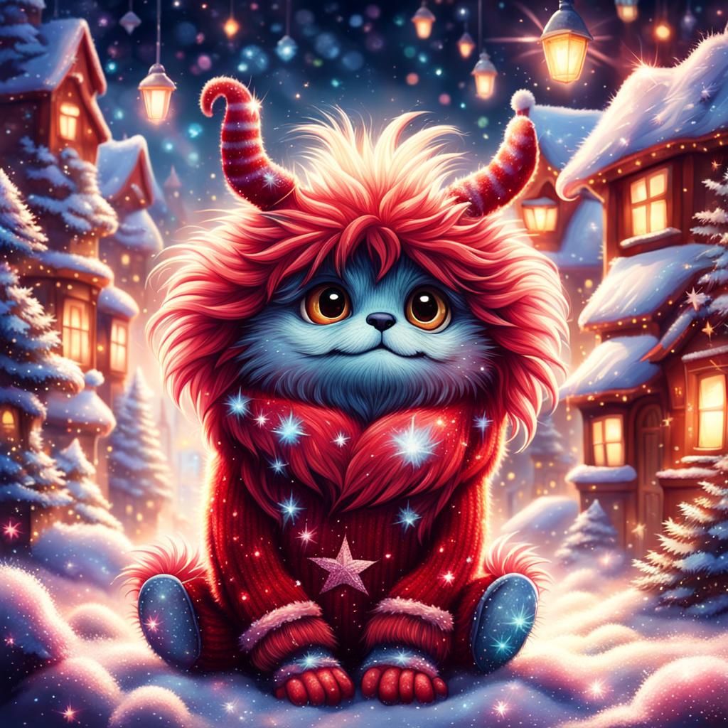 Cute Furry Monster in Red Jumper