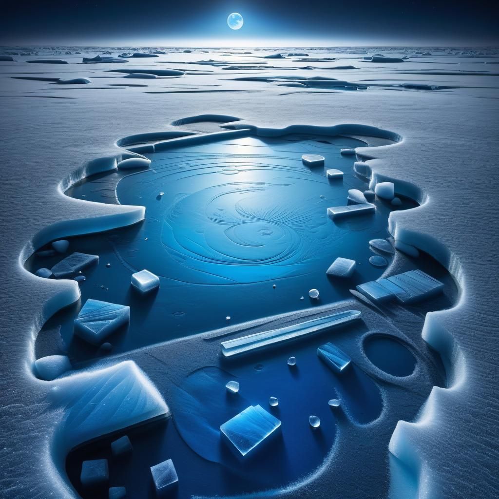 Moonlit Seascape Mirrored in Chalk Art Ice