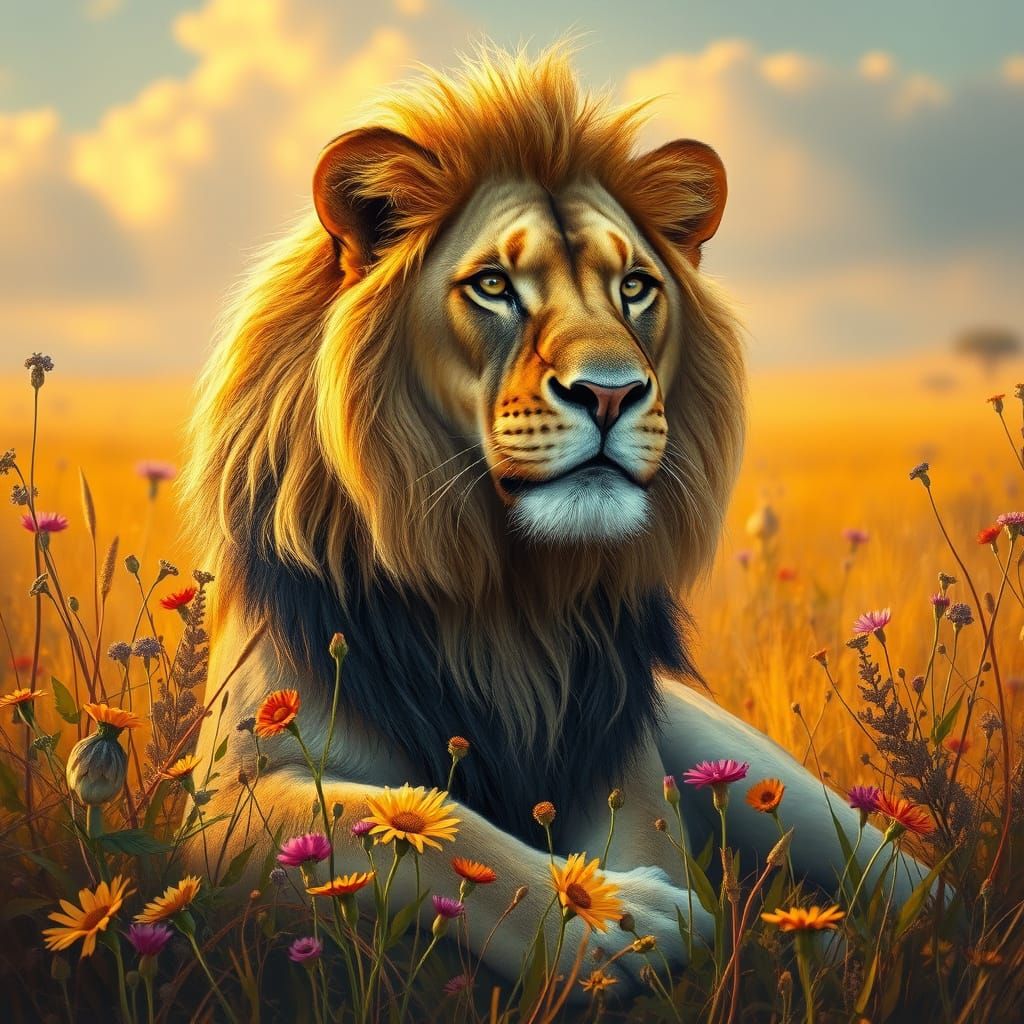 Regal Lioness in a Vibrant Savannah Landscape