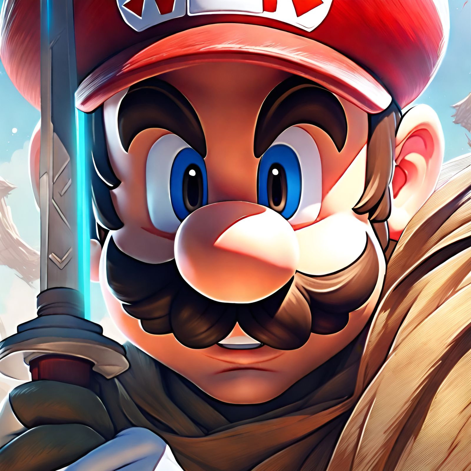Cartoon Mario as Jedi Knight in Detailed Digital Art