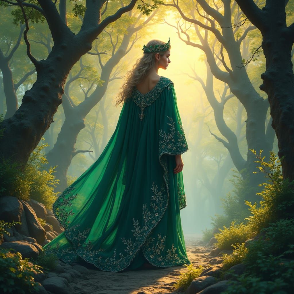 Celtic Elf in Mystical Forest, Fantasy Concept Art