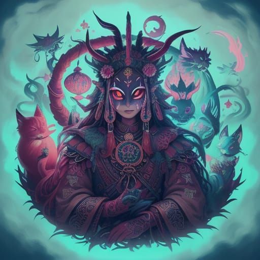 Surreal Goddess with Spirits in Dreamy Landscape