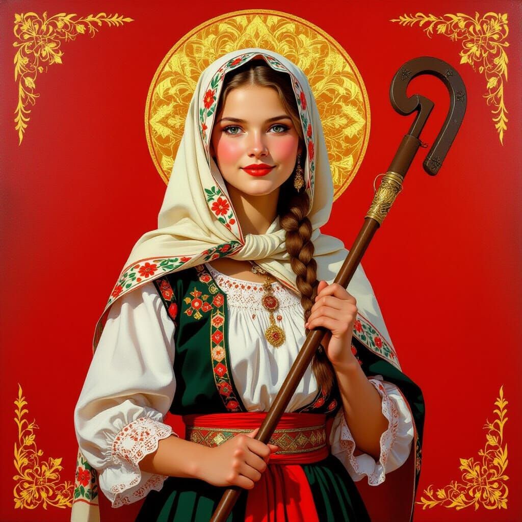 Russian Girl in Traditional Dress: Socialist Realism Art