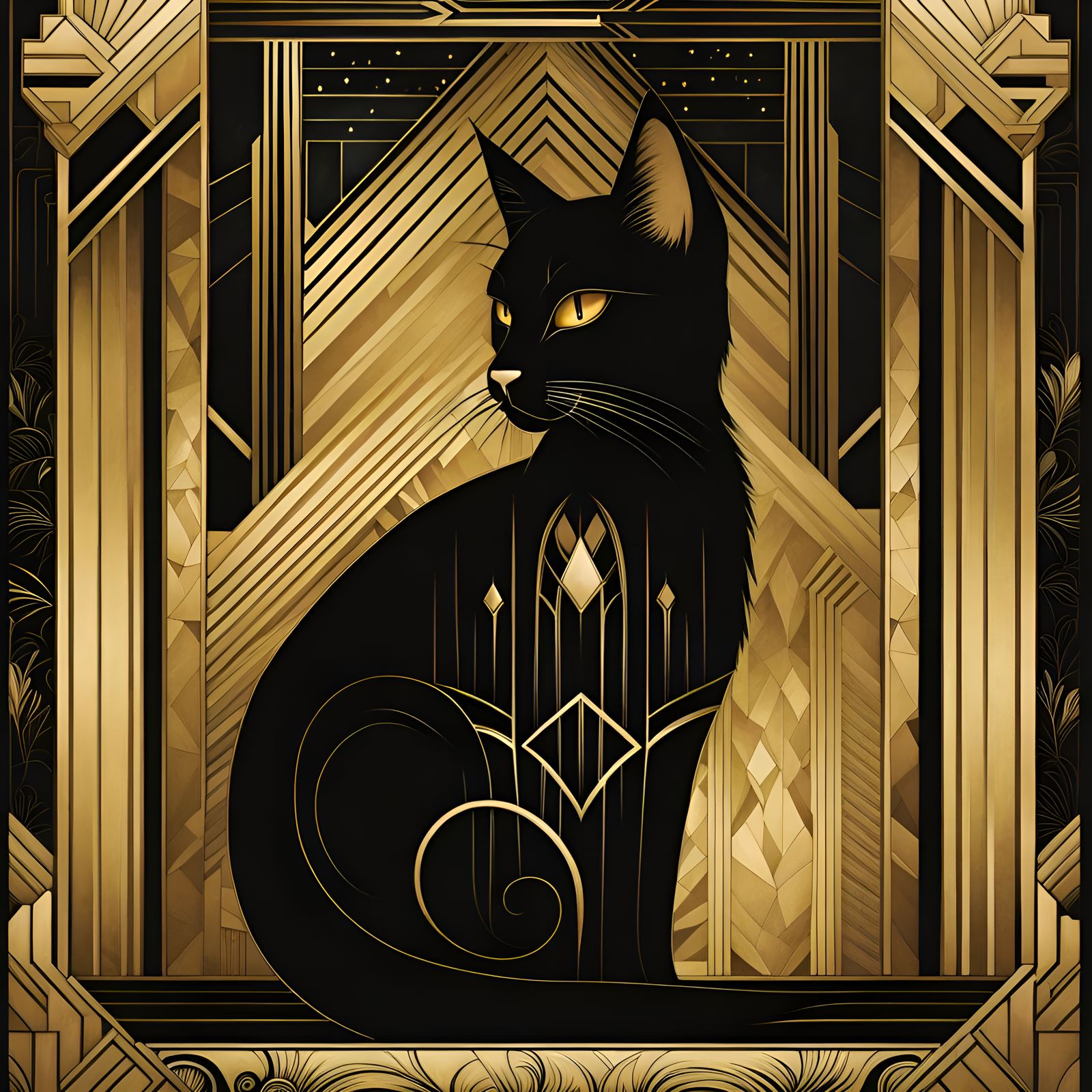 Elegant Black Cat Art Deco Style Poster