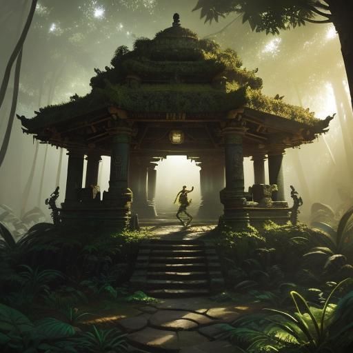 Jungle Temple Girls in Vibrant Digital Art