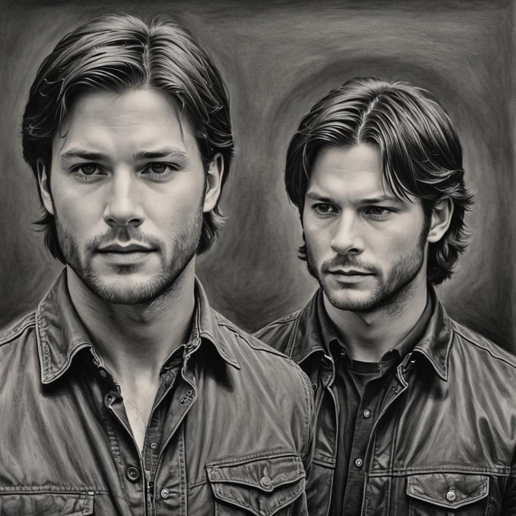 Hyperdetailed Charcoal Drawing of Jensen and Jared