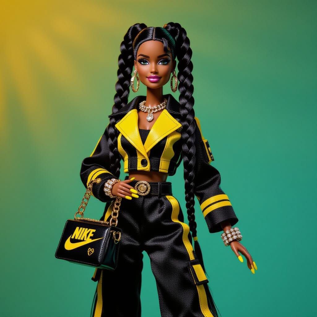 Black Barbie Doll in Black and Yellow Fashion
