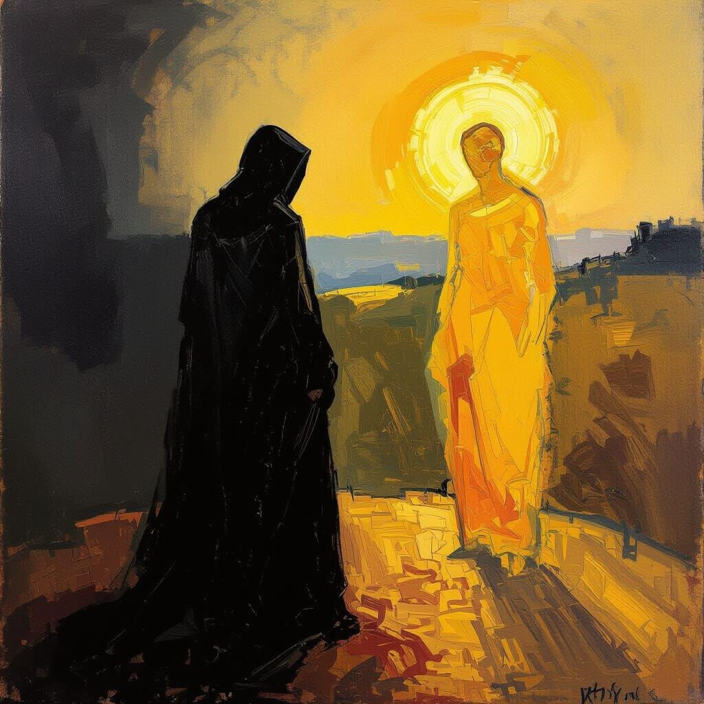 Shadow and Light Figure in Abstract Expressionism Style