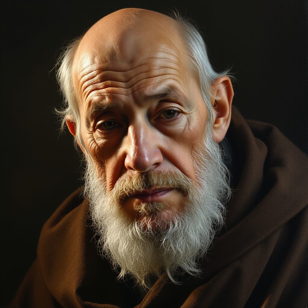 Wise Master Offers Silence in Oil Painting Style