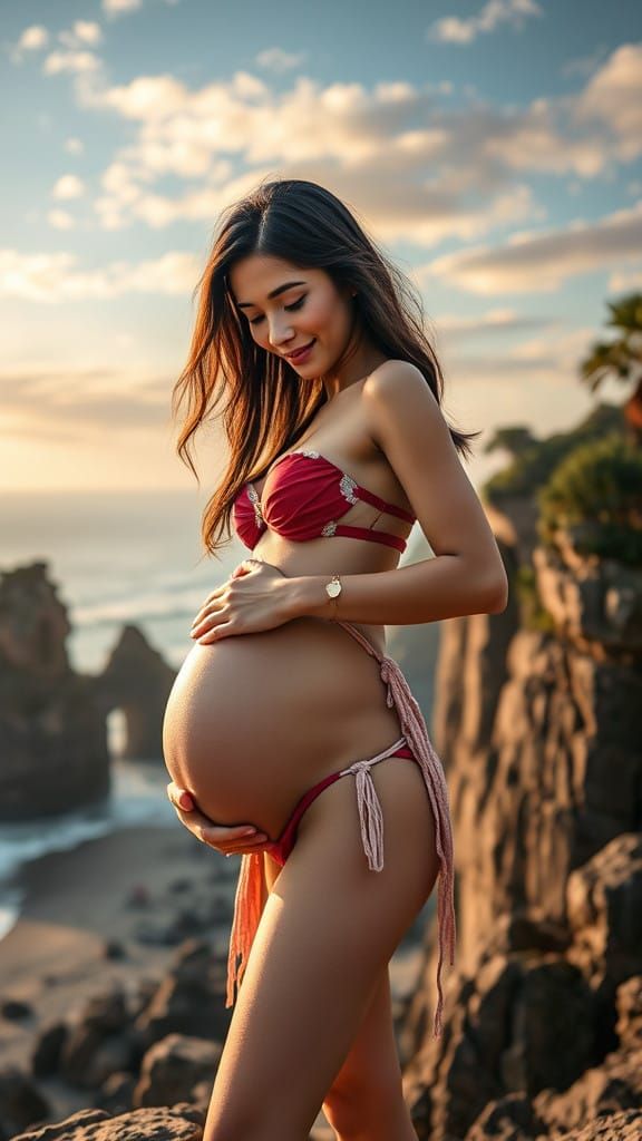 Glowing Pregnant Goddess on Tanah Lot Beach