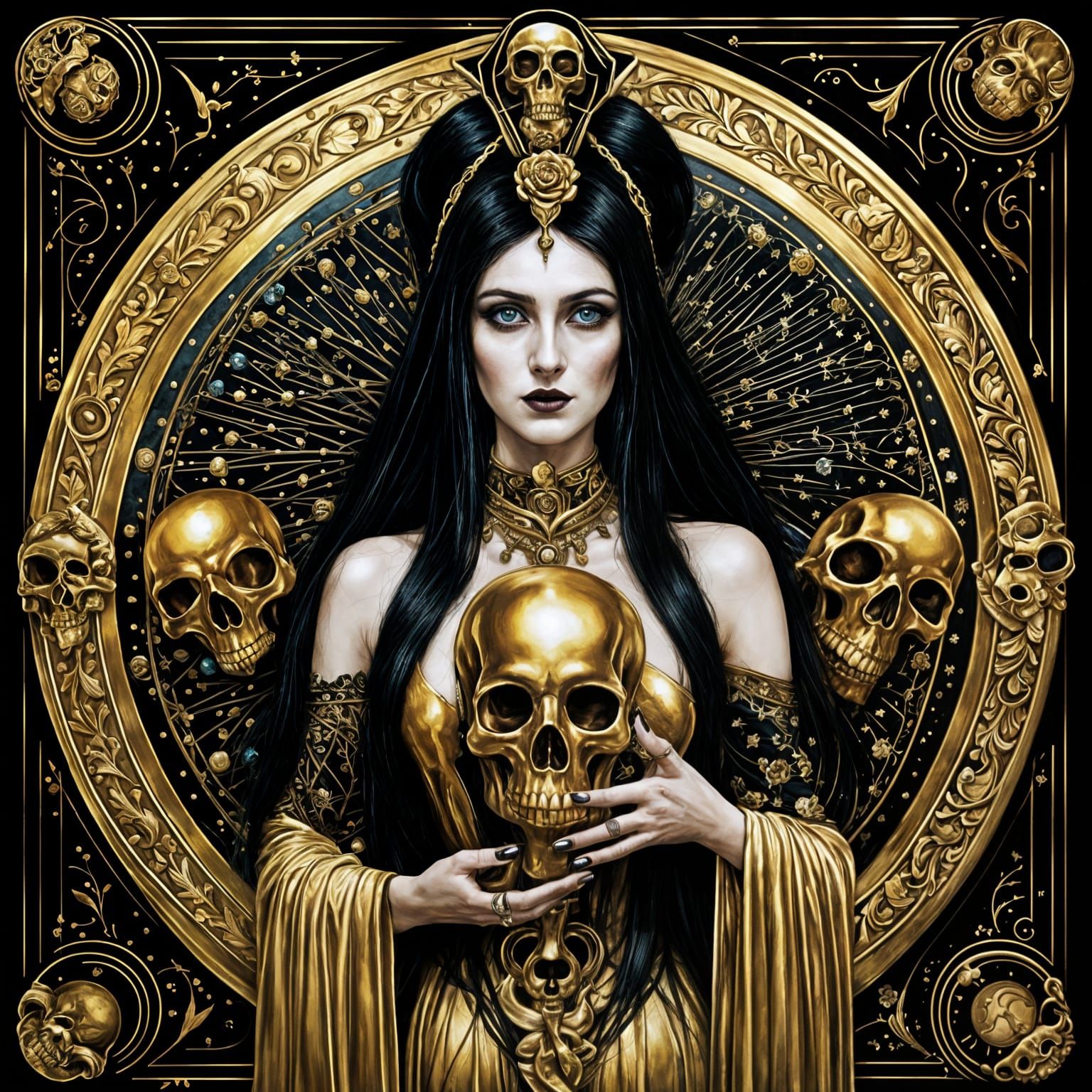 Gilded Tarot Card: Gothic Goddess of Death