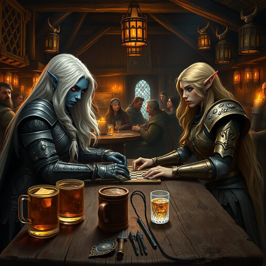 Elegant Fantasy Tavern Scene in Photorealistic Style