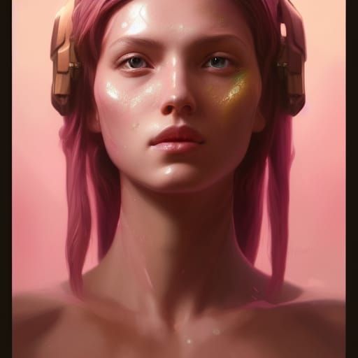 Pink AI Spartan Portrait in Hyperdetailed Style