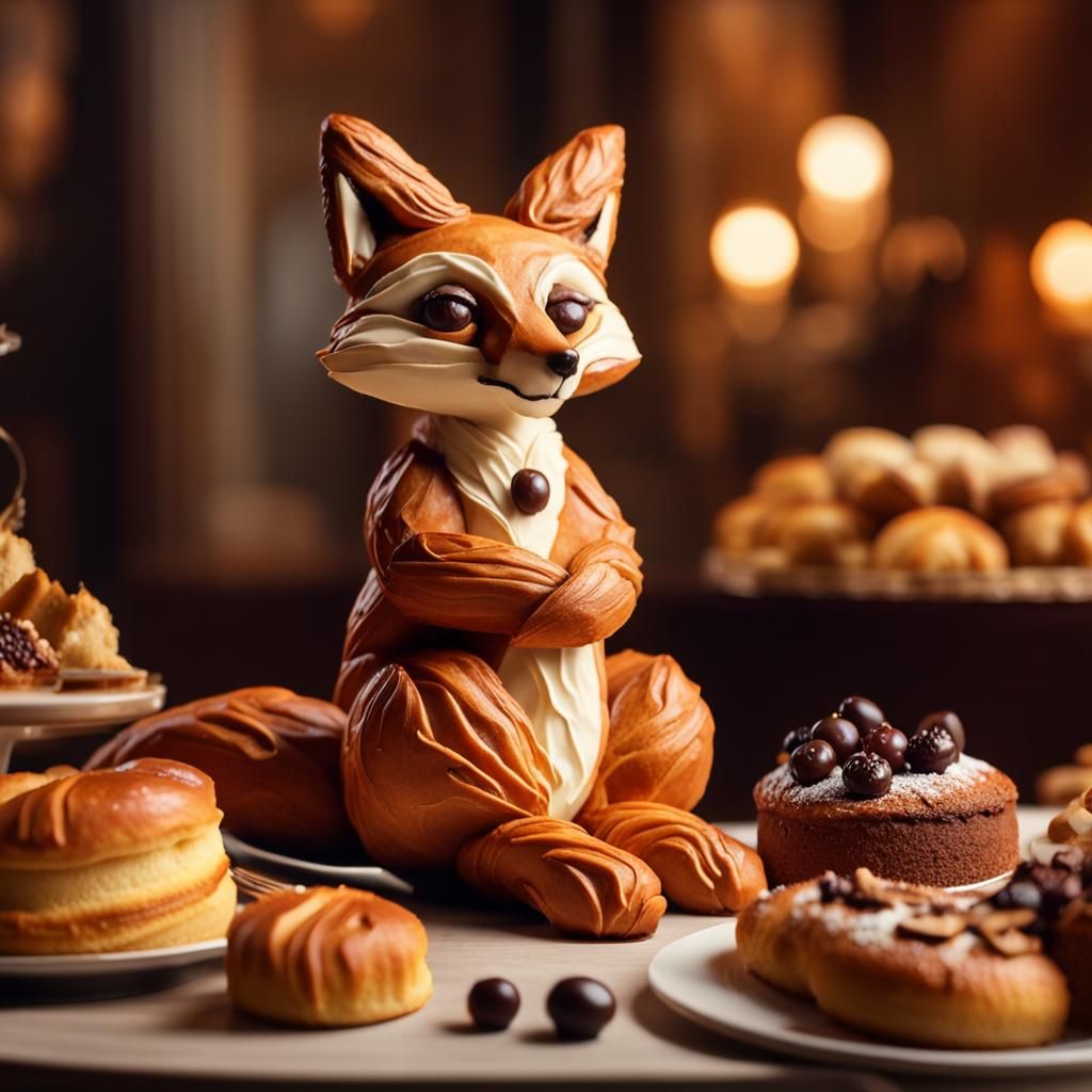 Croissant Fox Pastry: Realistic Food Photography
