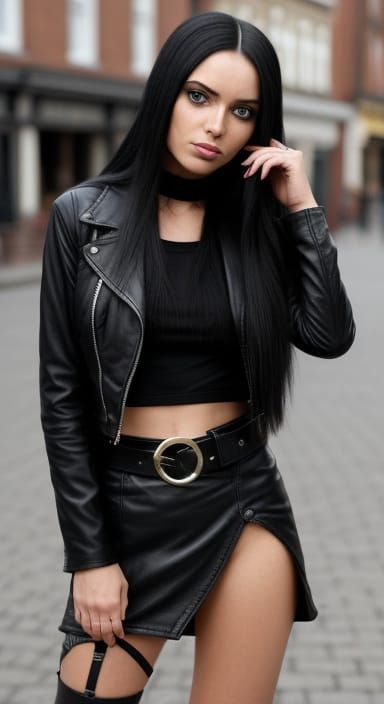 Victorian Woman with Black Leather Outfit and Eye Patch