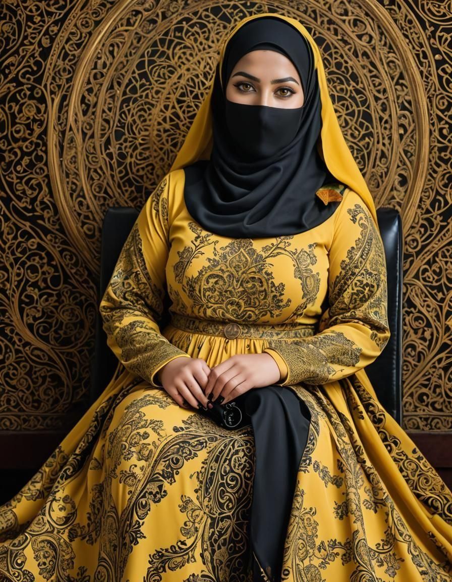 Psychedelic Portrait of a Woman in Hijab, Pop Art Style