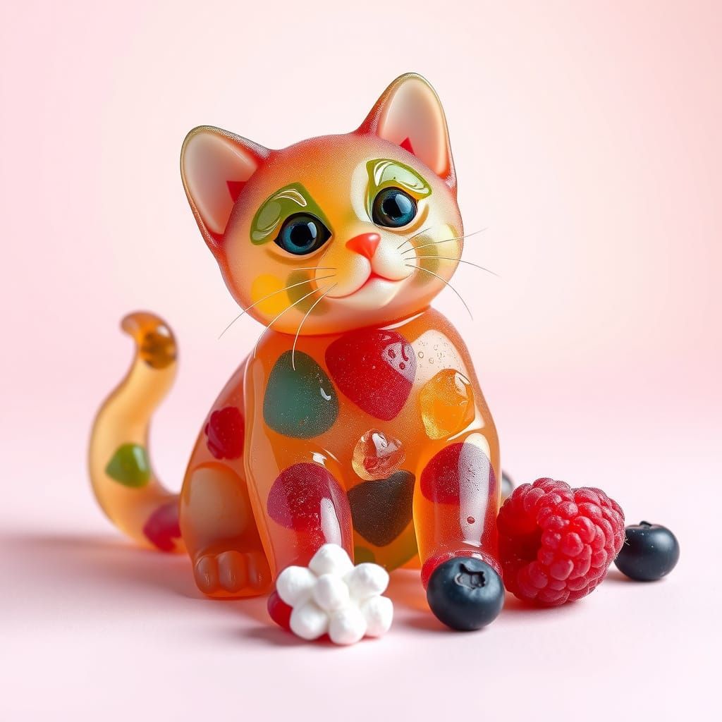 Candy Kitten: A Hyperrealistic Gummy and Berry Creation