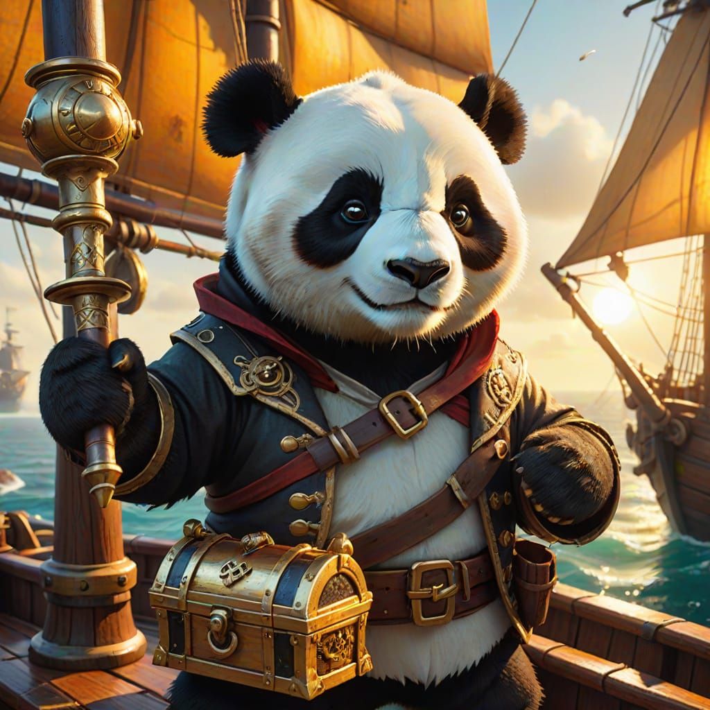 Panda Pirate on Ship in Fantasy Concept Art