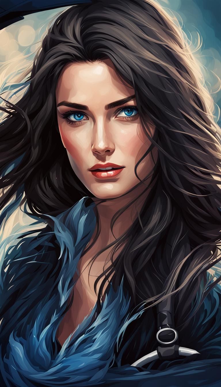 Brunette Woman with Dark Blue Eyes Portrait