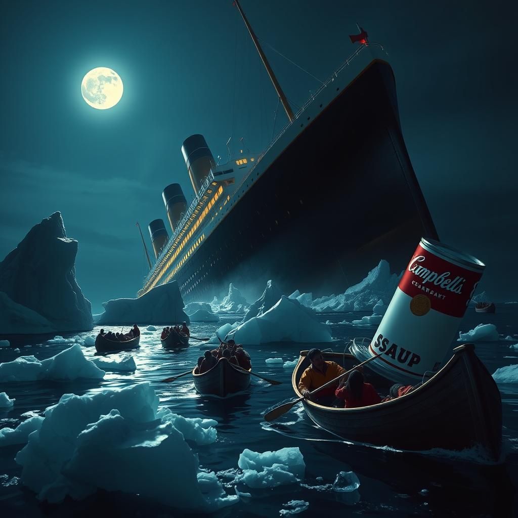 Titanic Sinking: Hyperrealistic Surrealism with Soup Can