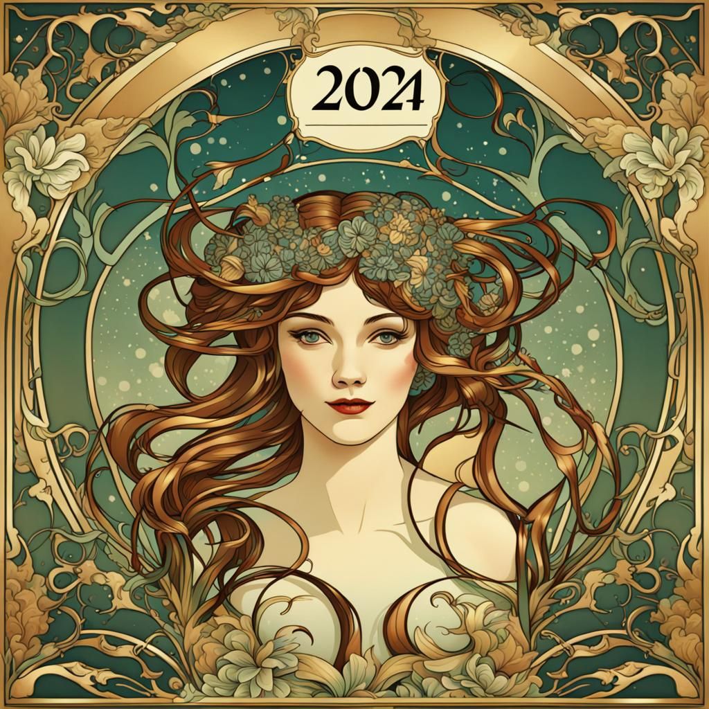 Elegant Art Nouveau New Year 2024 Wallpaper