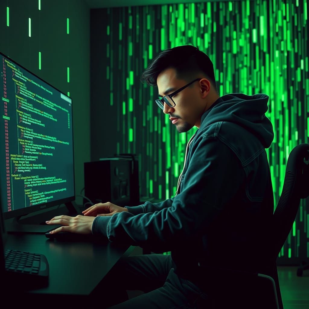 A Programmer's Digital Rain in Cyberpunk Style