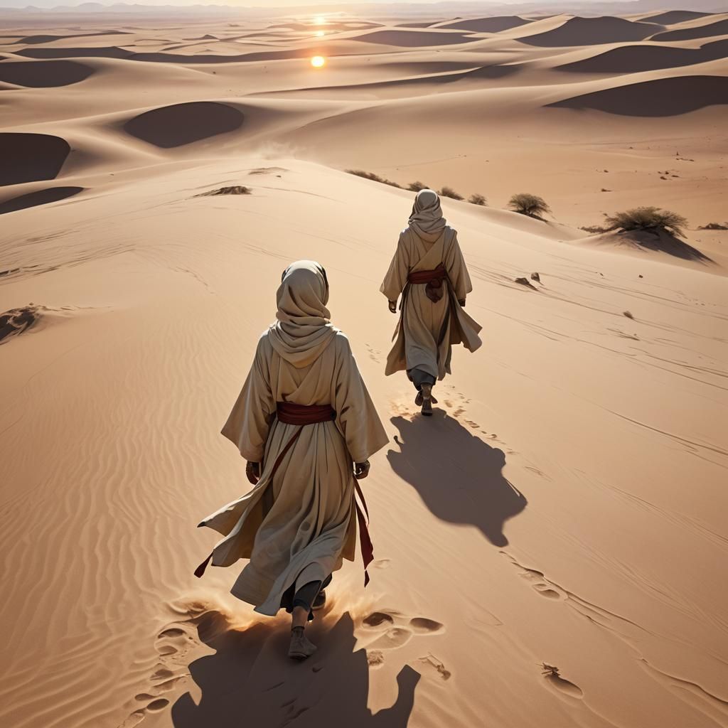 Desert Walker in Divine Light: Anime-Inspired 3D Art