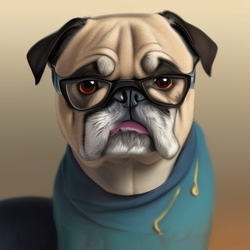 Hyperdetailed Pug Portrait in Digital Art Style