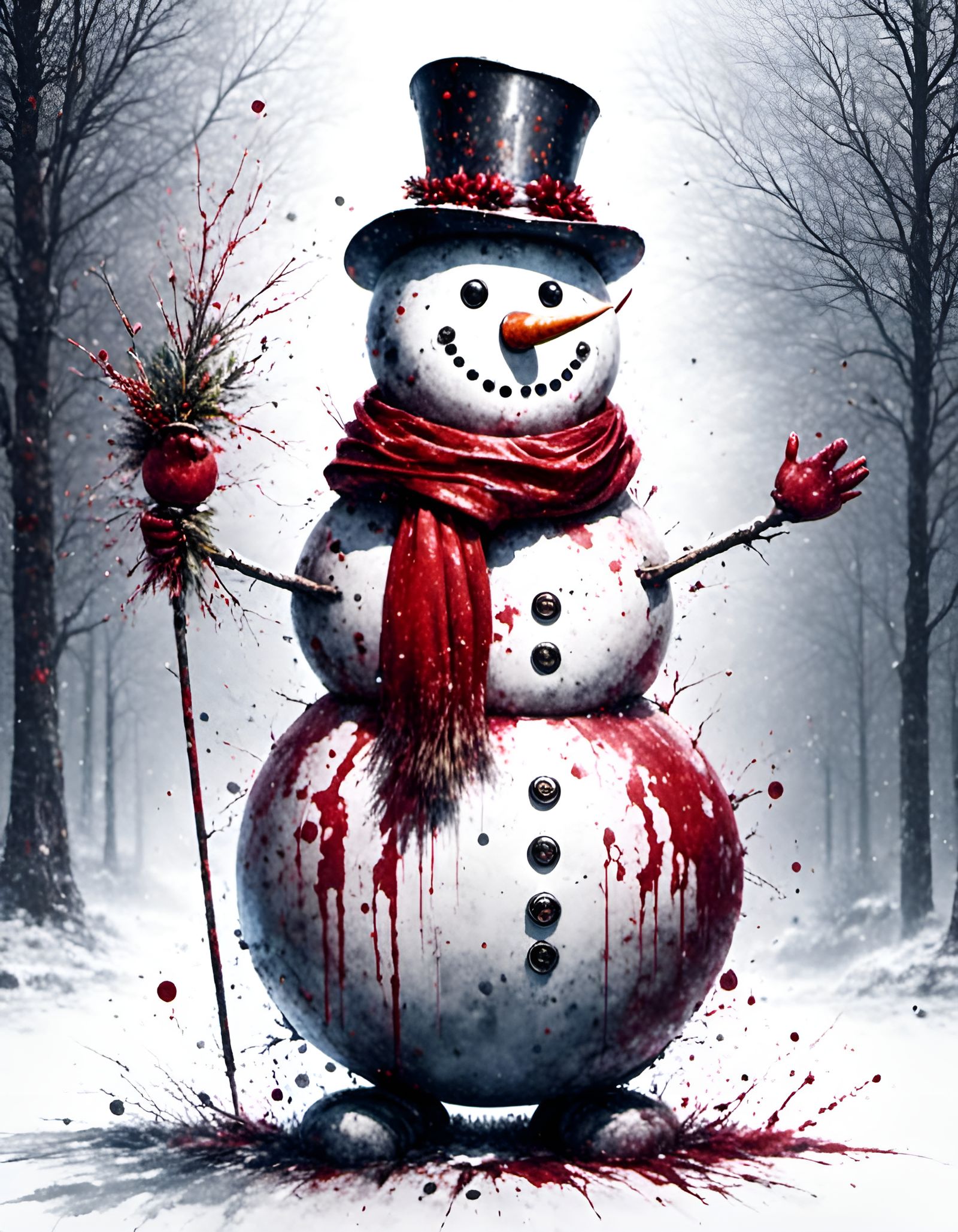 Watercolor Christmas Snowman on White Background