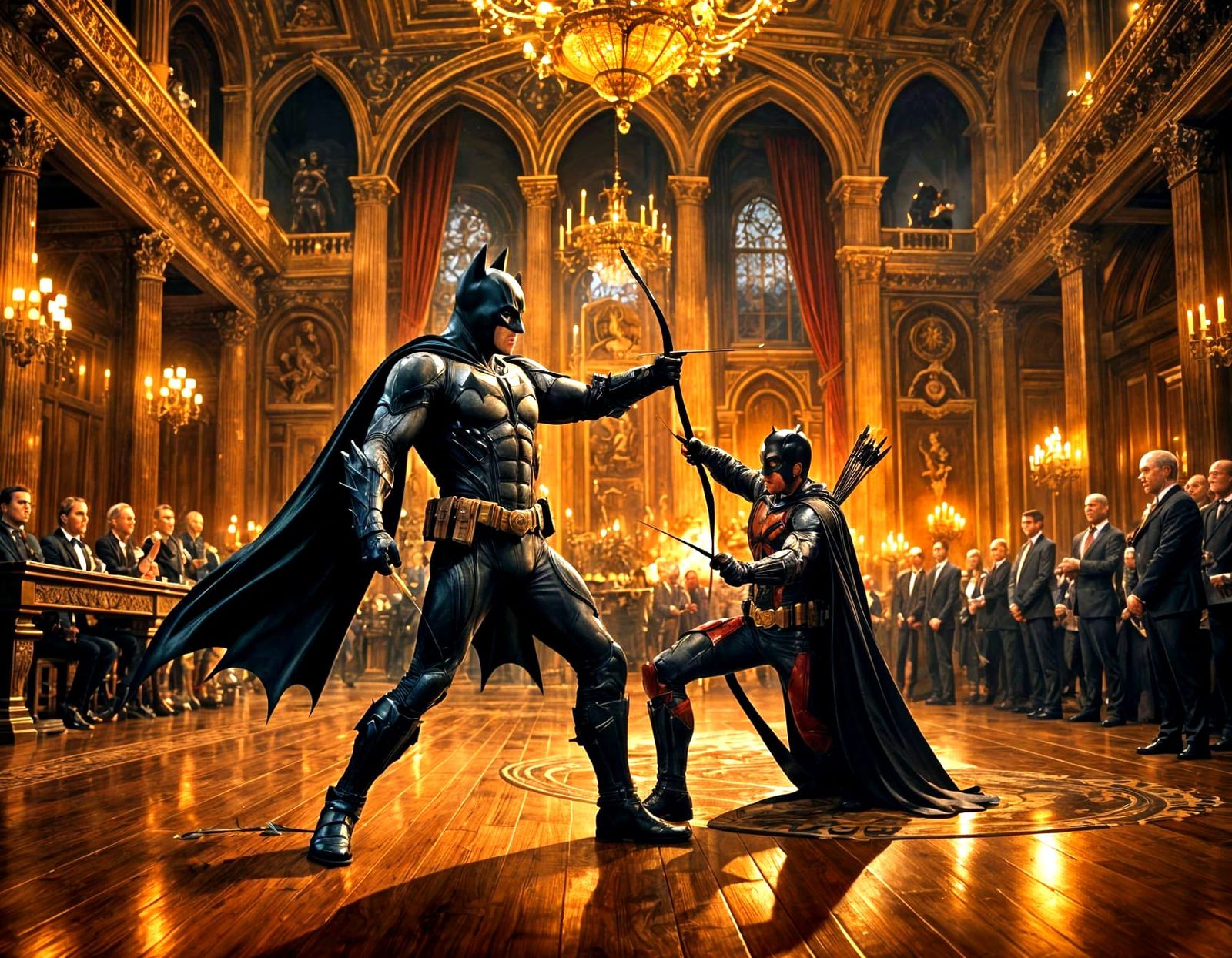 Batman and Robin Archery Lesson: Hyperrealistic Splash Art