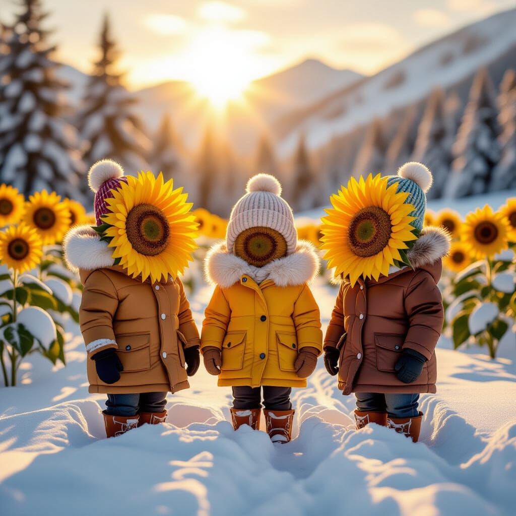 Photorealistic Sunflowers in Winter Snowscape
