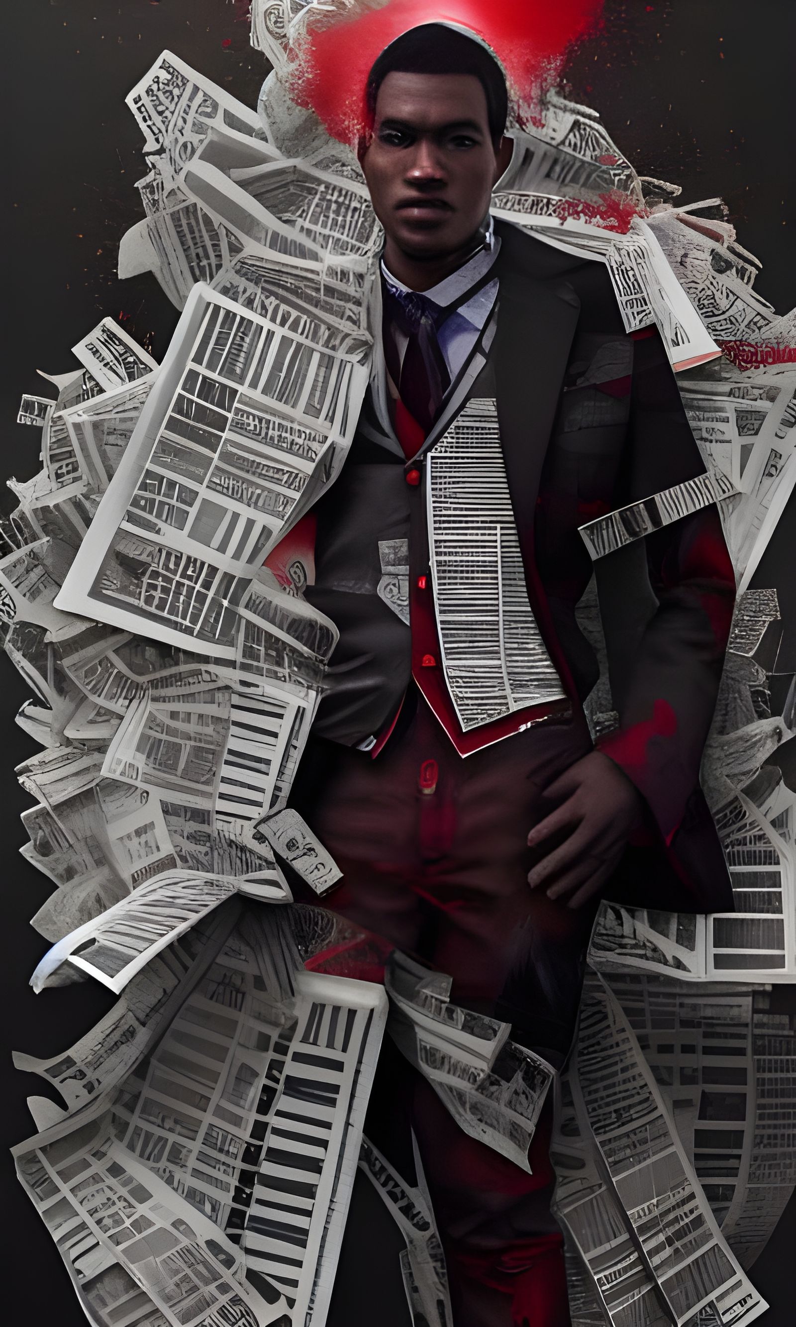 Bloodstained Newspaper Suit: A Hyperrealistic Collage
