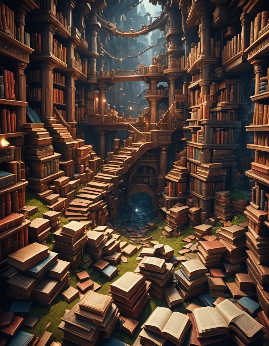 Abstract Book Landscape in 3D Game Style