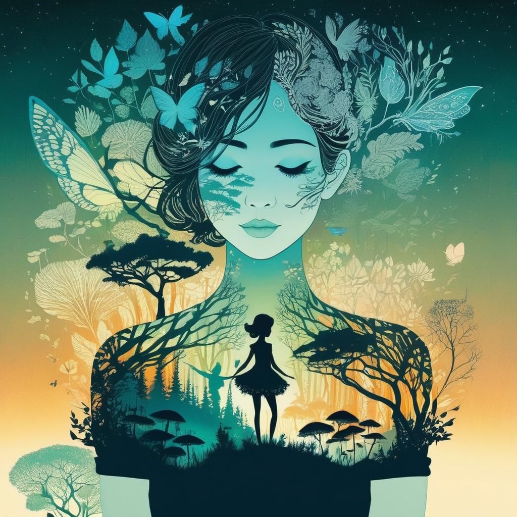 Fairy Silhouette Double Exposure in Nature