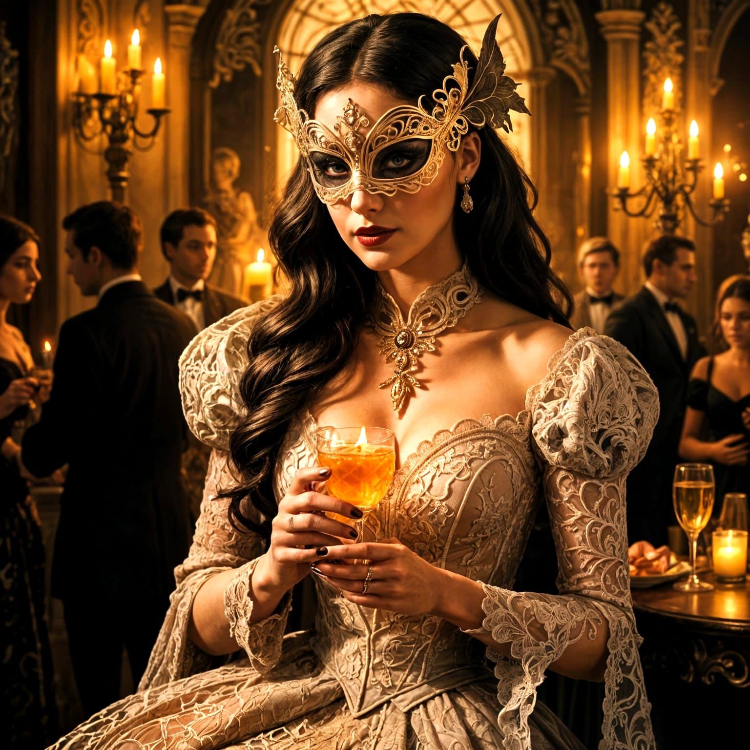 Gothic Masquerade Lady Raises a Glass