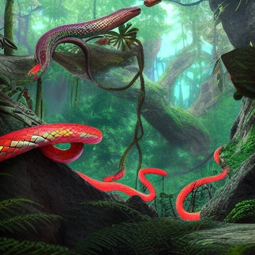 Neon Snake in Forest: Detailed Matte Painting