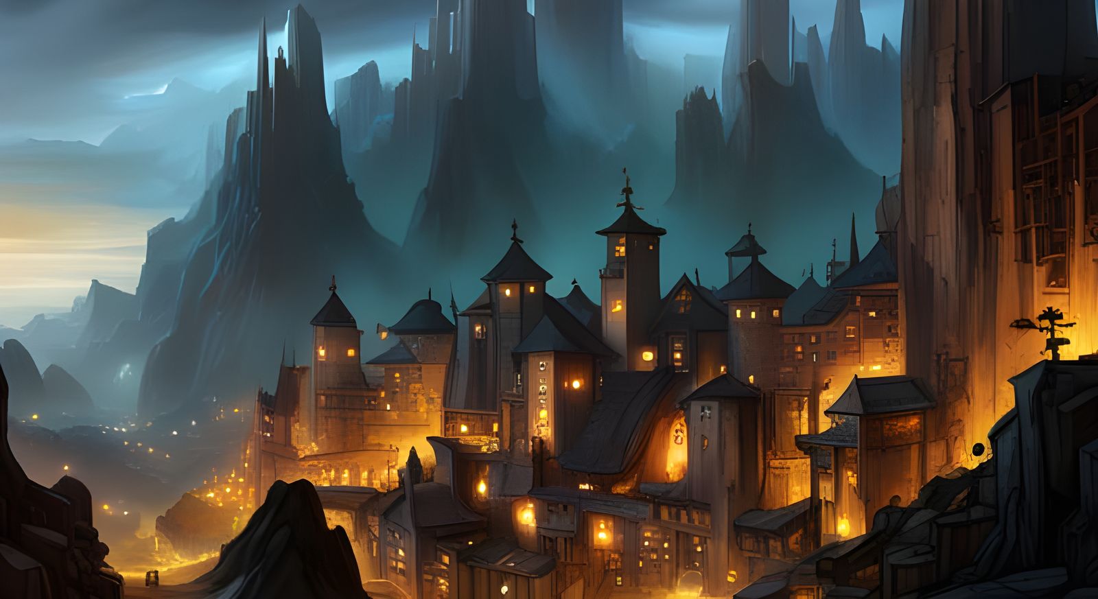 Mountainside City by Night