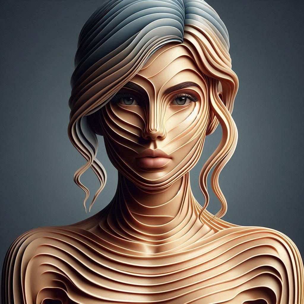 Abstract 3D Sliced Woman Portrait Sculpture