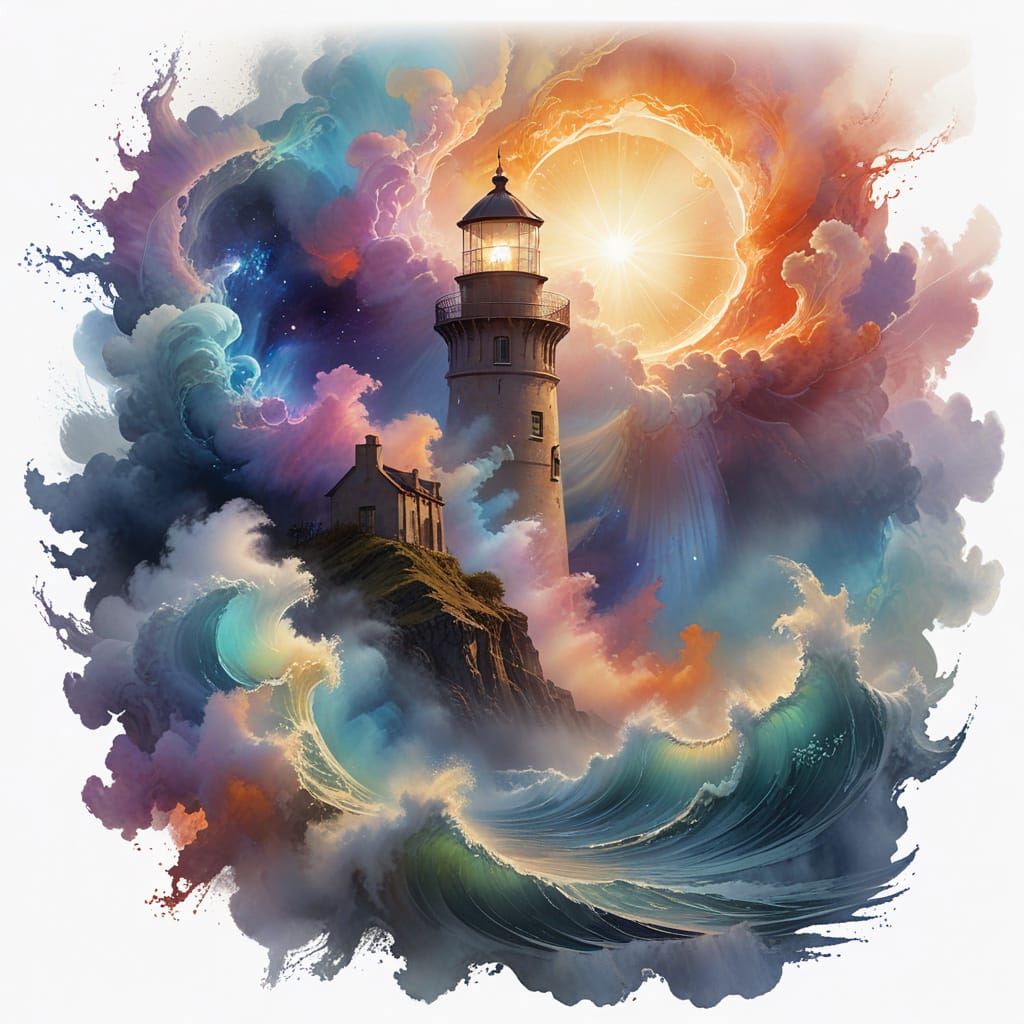 Towering Lighthouse Radiates Hope Amidst Turbulent Stormy Sk...