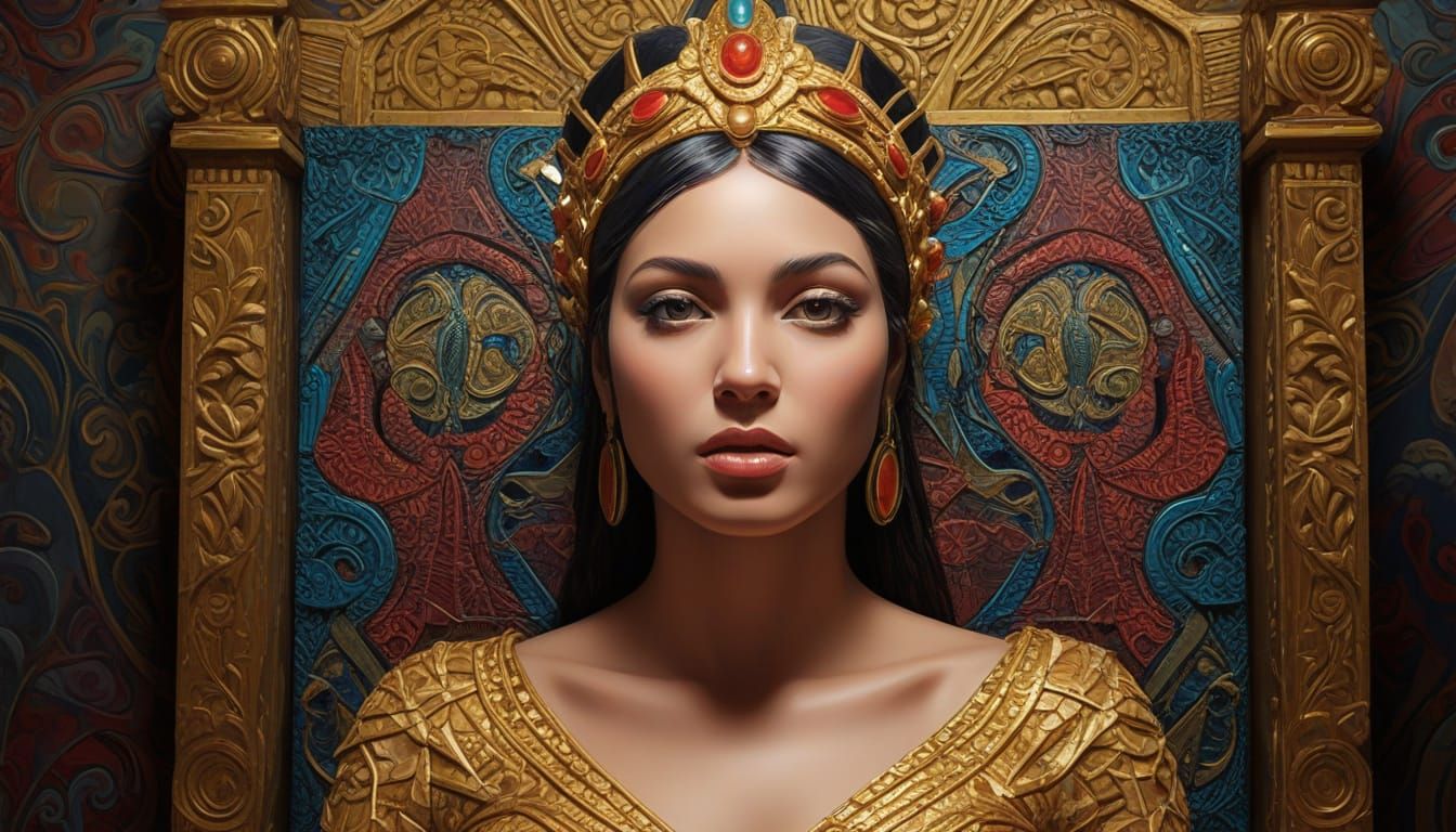 Surreal Cleopatra Melts in Ornate Throne Room