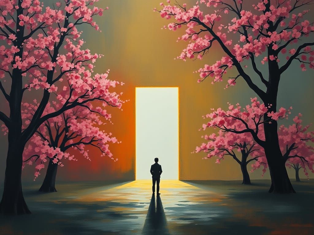 Surrealist Portal in Cherry Blossom Haze