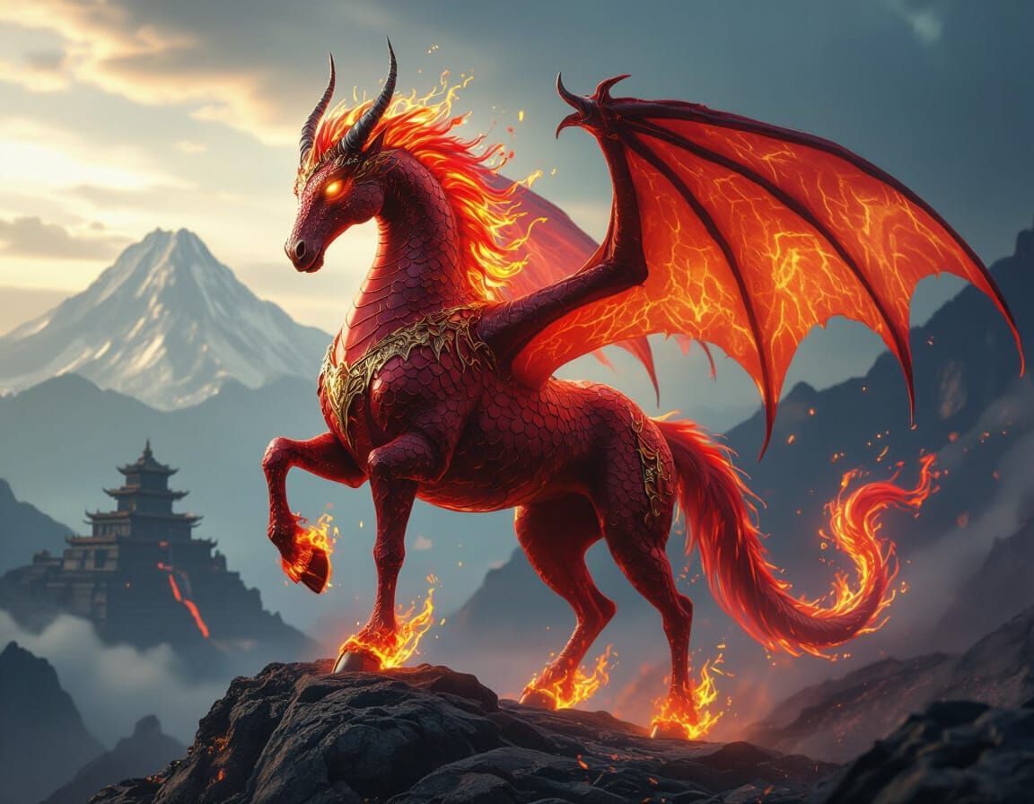 Flaming Ethereal Horse Dragon Guardian