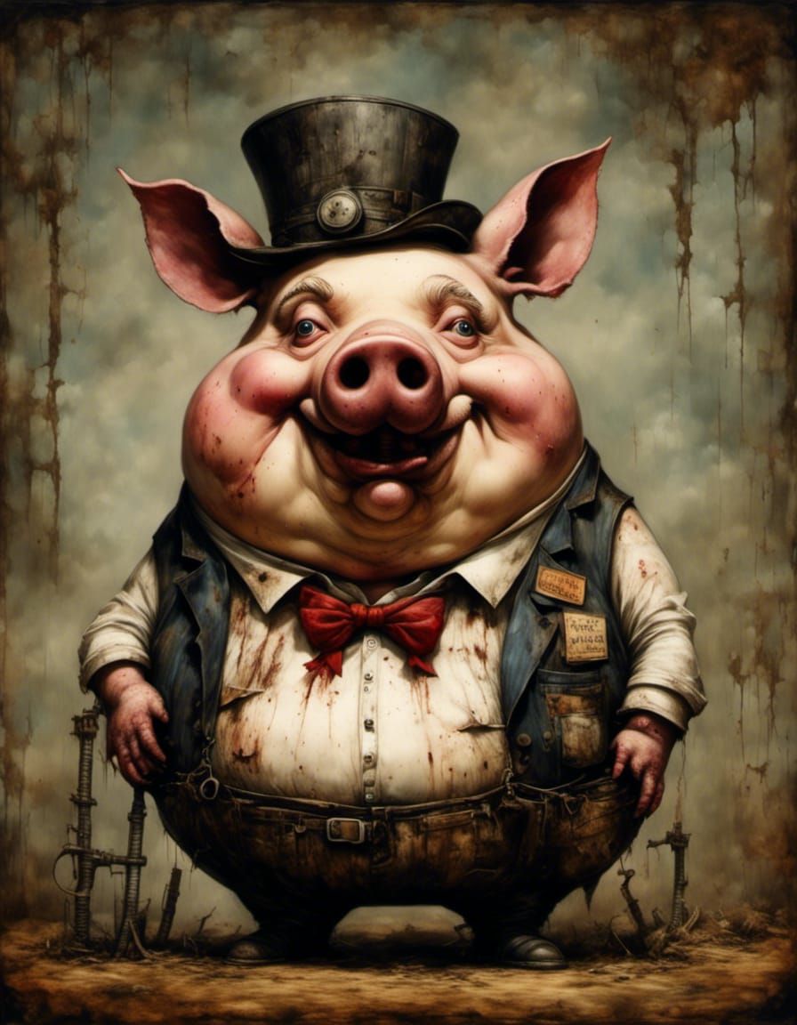 Surreal Portrait of an Obese Pig Farmer