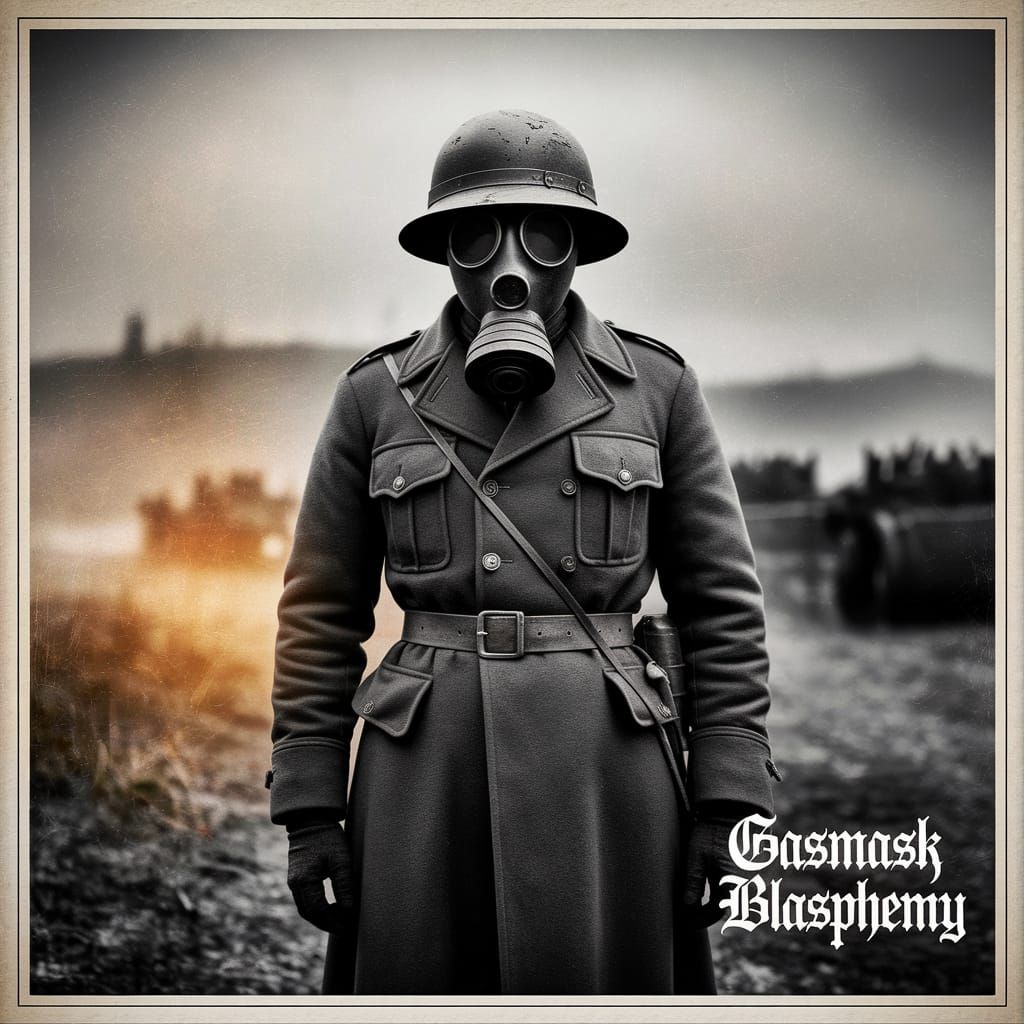 WWI Soldier in Gas Mask: Vintage Album Art
