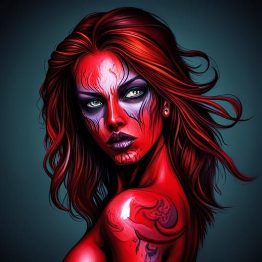 Devil Girl in Graffiti Art Style with Blood Accents